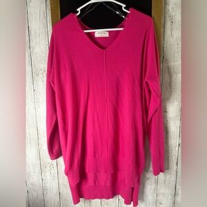 Women’s Zenana Small Pink/Fuschia 3/4 long Sleeve V Neck Blouse Top
